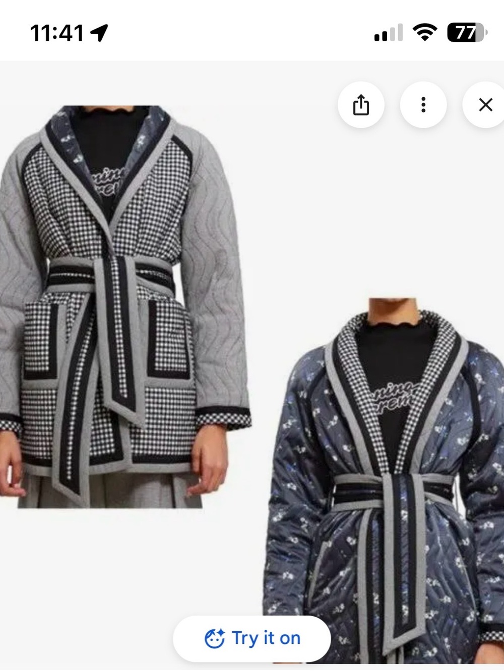 Opening Ceremony Gray Quilted & Knit Belted  reversible Pea Coat